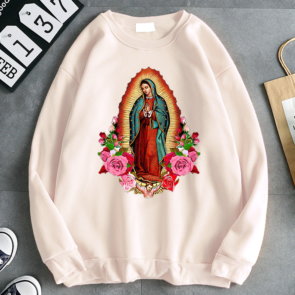 Virgin Mary of Guadalupe Printed Women's Fleece Sweatshirt