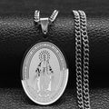 Oval Medal Necklace with Virgin Mary Prayer in Gold