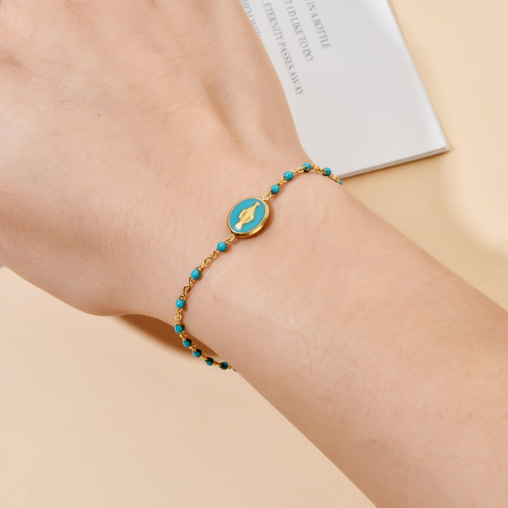 Vintage Virgin Mary Enamel Stainless Steel Bracelet for Women