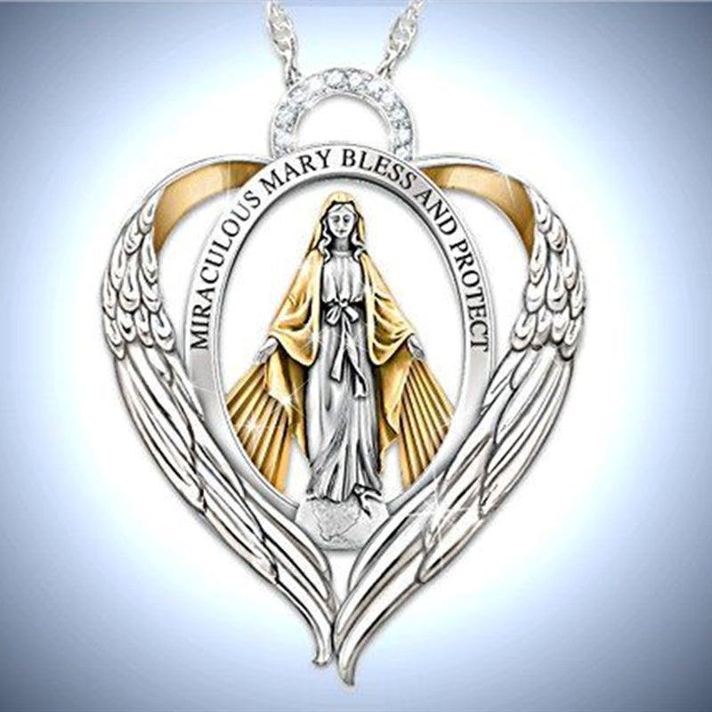 Heart Engraved Pendant Necklace, Virgin Mary Design