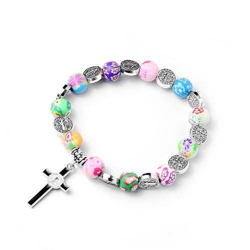 Colored Polymer Clay Cross Rosary Bracelet