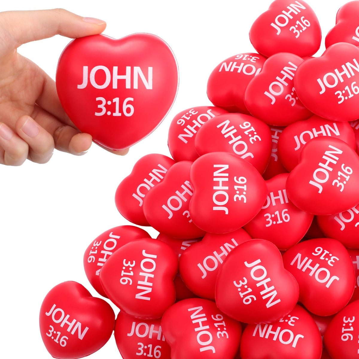 Zubebe 36 Pcs Valentine Christian Heart Stress Balls Bulk 2.76 John 3: 16 Valentines Day Heart Stress Balls Christian Bible Quotes Christian Toy Gifts for School Reward Valentine Party