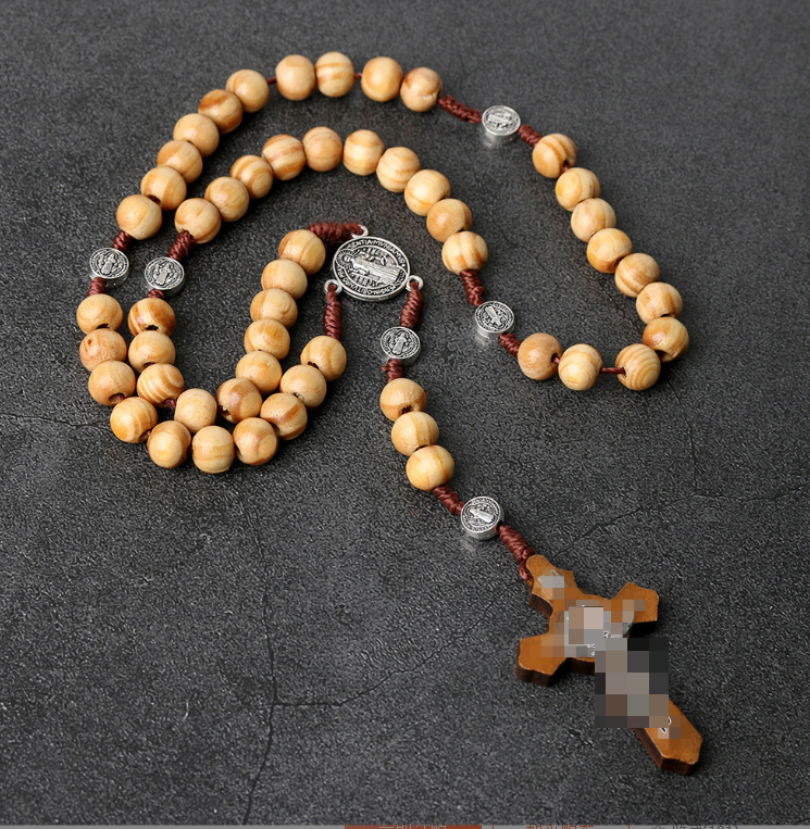 Resin Bead Rosary Necklace with Cross (One Piece)
