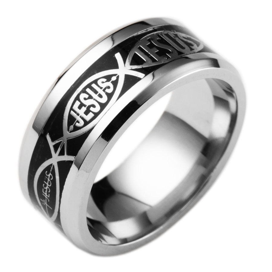 Stainless Steel Jesus Letter Inlay Ring for Christmas