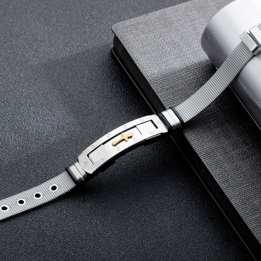 Titanium Steel Cross Bracelet for Men