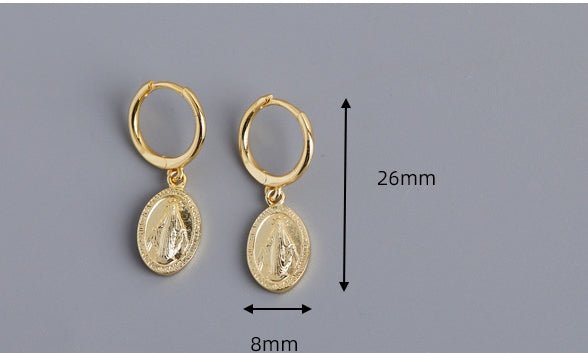 S925 Silver Earrings with Saint Mary Coin Design