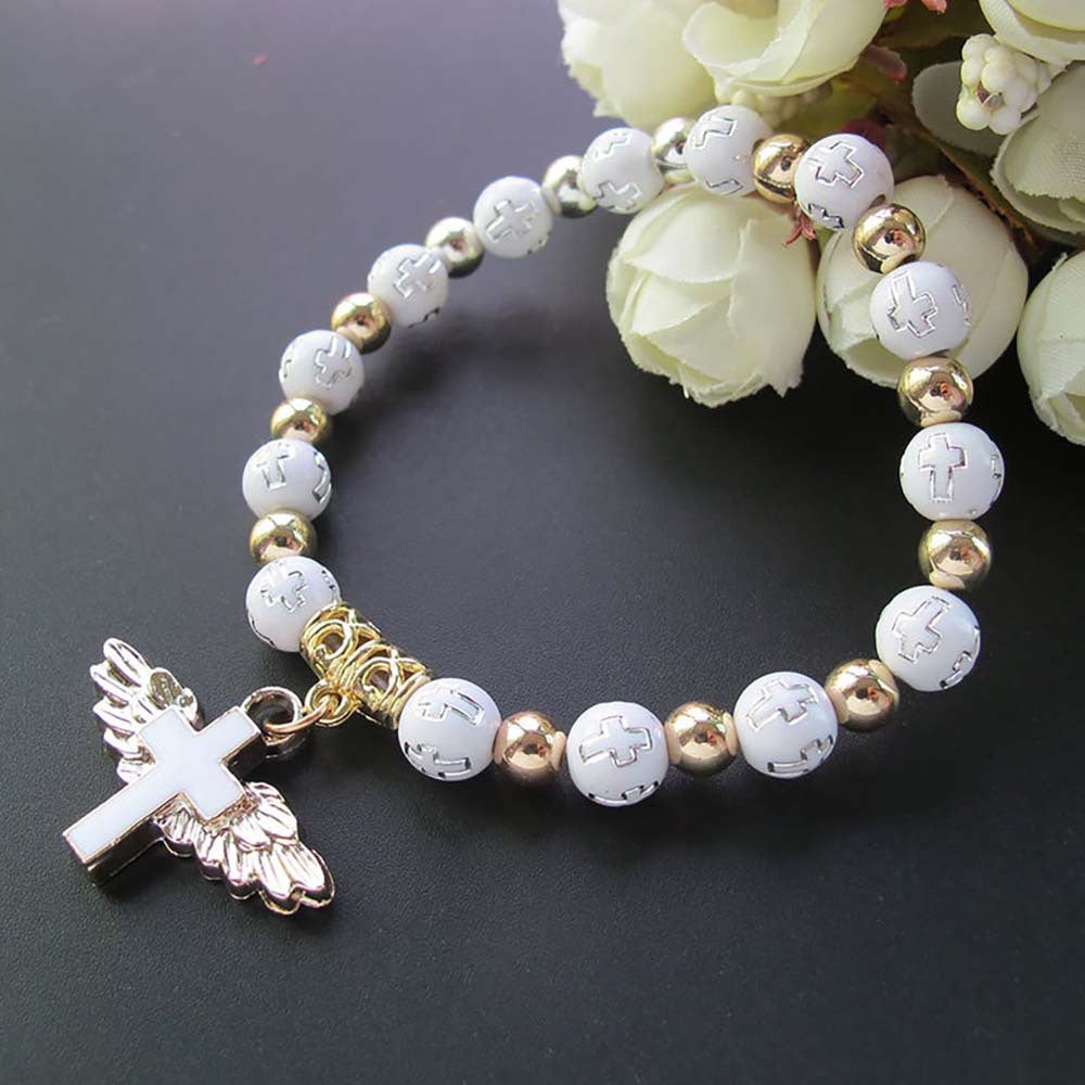 Oil Dripping Angel Cross Rosary Bracelet