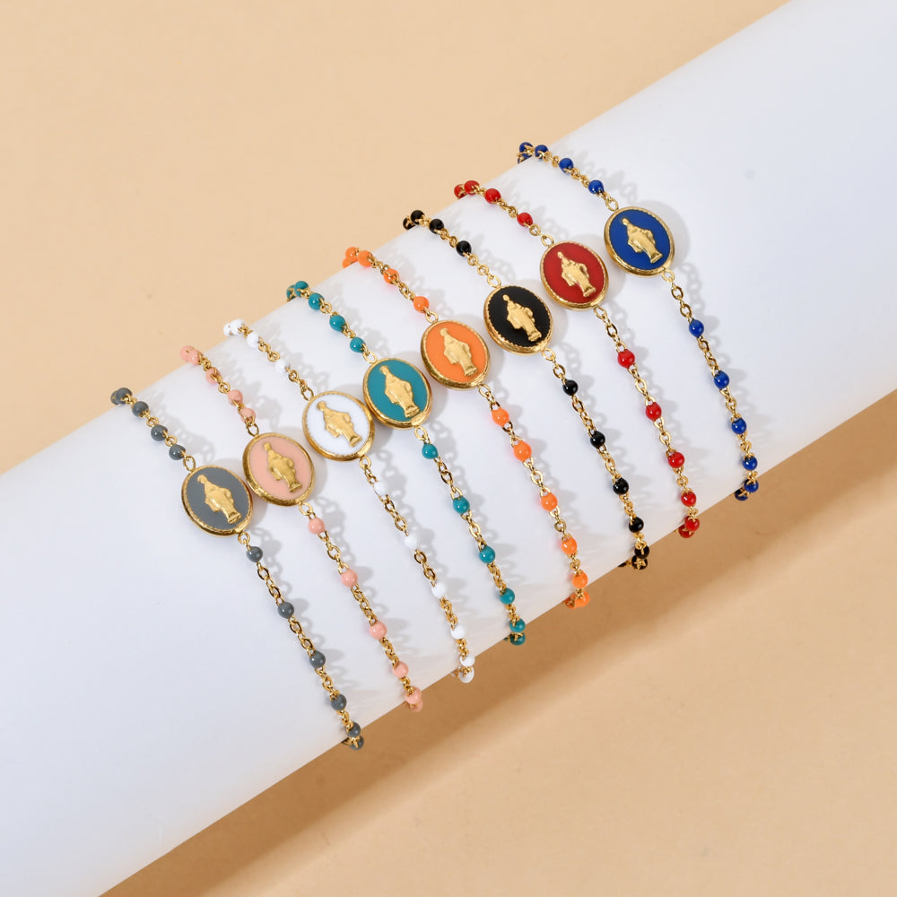 Vintage Virgin Mary Enamel Stainless Steel Bracelet for Women