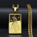 Vintage Square Medal Necklace with Virgin Mary Prayer