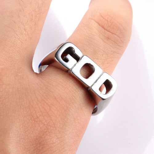 Simple Stainless Steel Titanium Ring with GOD Letter