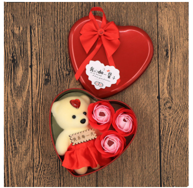 Soap Flower Gift Box with Bear and Heart-shaped Tin