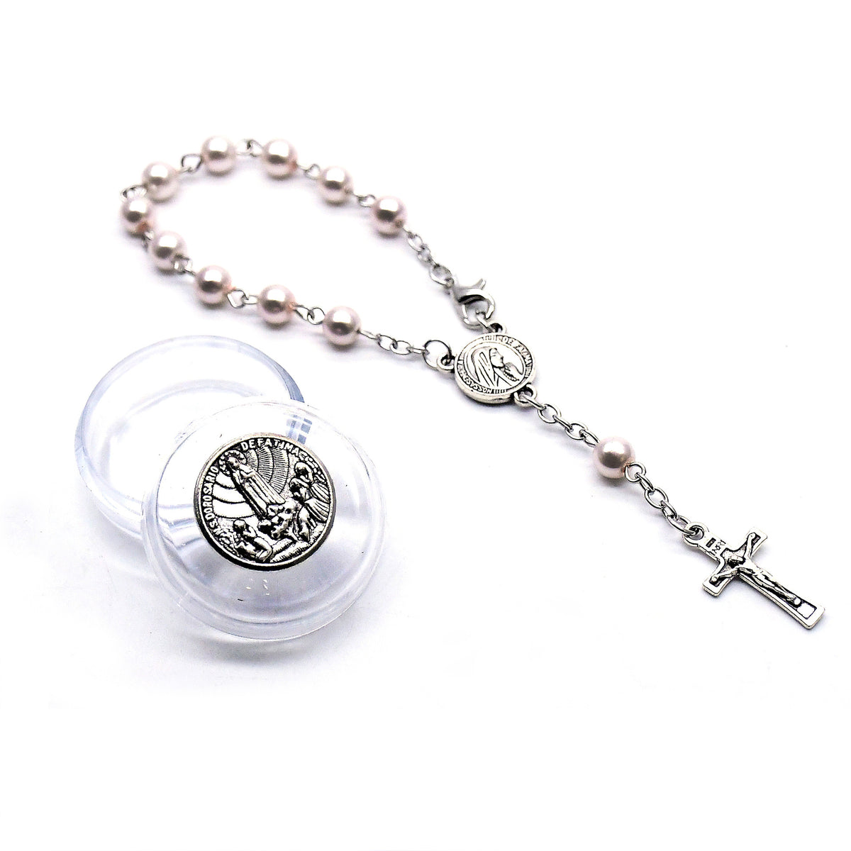 6mm Pearl Rosary Bracelet with Alloy Cross Beads